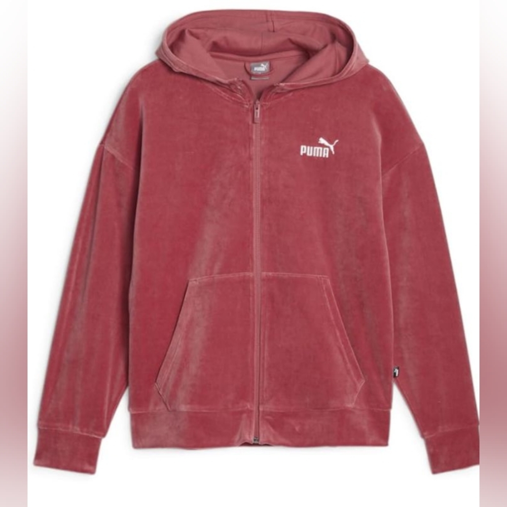 Puma Women's Essentials Elevated Velour Pullover Hoodie Astro Red Size S